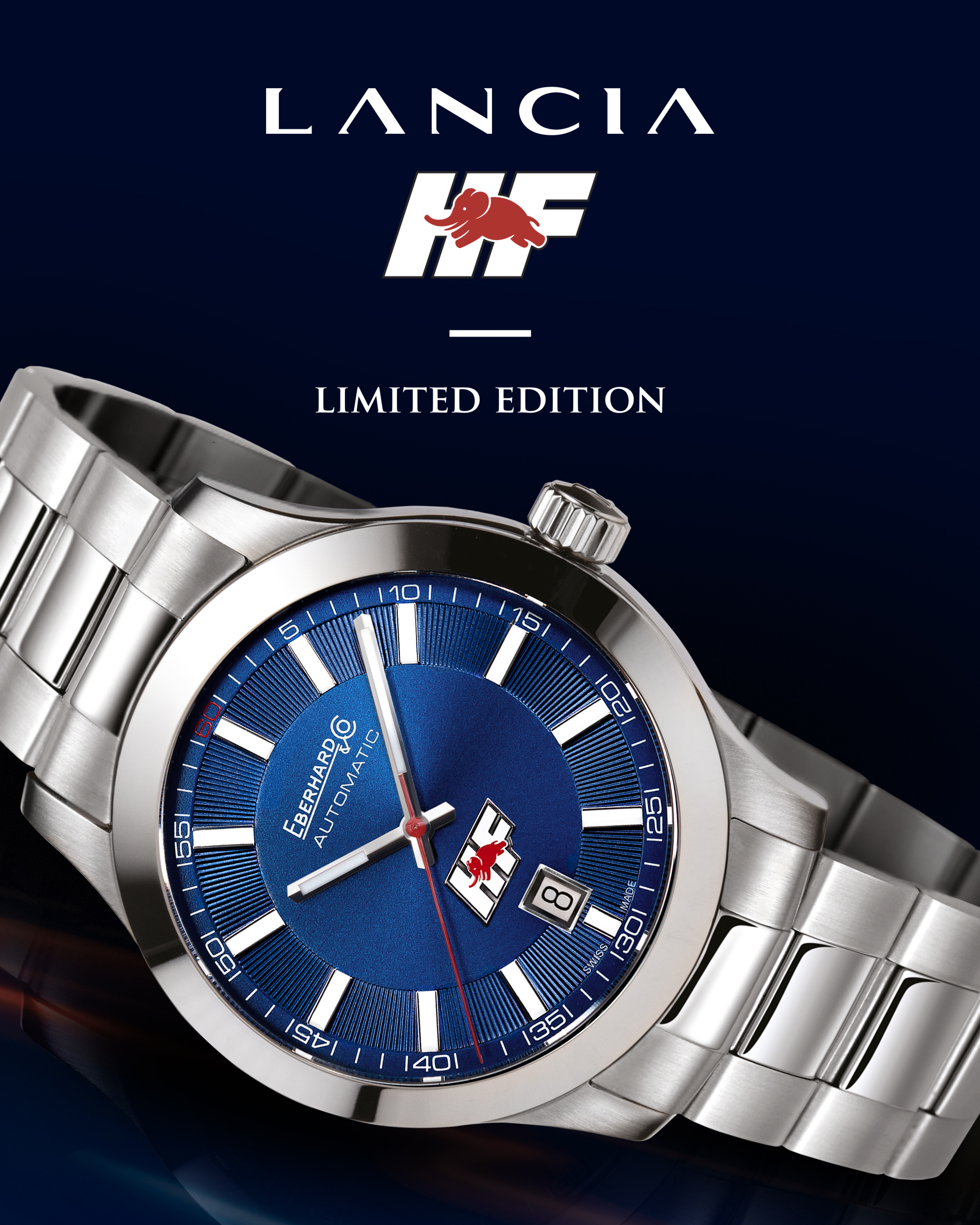 Post Instagram per il lancio Eberhard & Co. x Lancia HF Limited Edition, quadrante blu